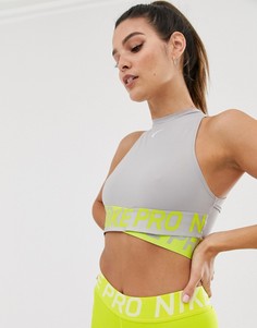 Серая майка с перекрестом и отделкой лаймового цвета Nike Training-Серый