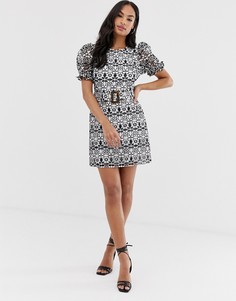 Кружевное платье мини с пряжкой и контрастным кружевом ASOS DESIGN-Мульти