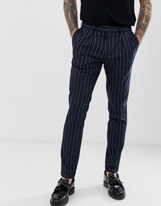 Темно-синие брюки скинни в тонкую полоску Burton Menswear-Темно-синий