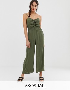 Комбинезон на бретелях со сборками на лифе ASOS DESIGN Tall-Зеленый