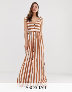 Свободное платье макси в полоску на пуговицах ASOS DESIGN Tall-Мульти