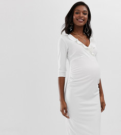 Белое облегающее платье с оборкой Bluebelle Maternity-Бежевый