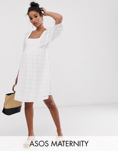 Фактурное свободное платье мини с квадратным вырезом ASOS DESIGN Maternity-Белый