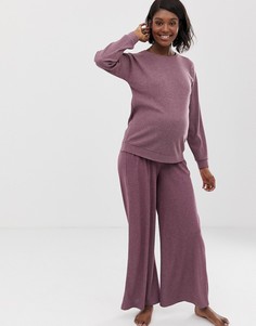 Широкие брюки в рубчик для дома ASOS DESIGN-Розовый