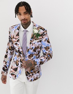 Сиреневый приталенный блейзер с цветочным принтом ASOS DESIGN-Фиолетовый
