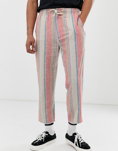 Укороченные льняные брюки в полоску ASOS DESIGN-Розовый