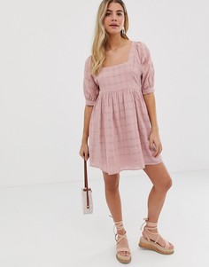 Свободное фактурное платье мини в клетку ASOS DESIGN-Розовый