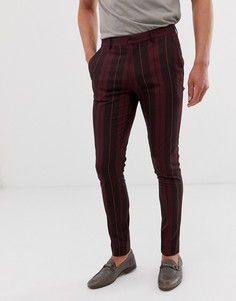 Бордовые супероблегающие строгие брюки в полоску ASOS DESIGN-Красный