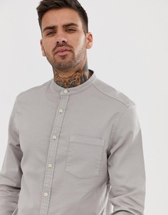 Серая приталенная джинсовая рубашка с воротником на пуговицах ASOS DESIGN-Серый