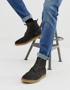 Серые замшевые ботинки-броги с натуральной подошвой ASOS DESIGN-Серый