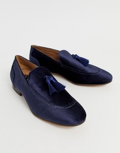 Темно-синие бархатные лоферы с кисточками H by Hudson Canton-Темно-синий