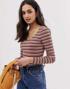 Кроп-топ в яркую полоску с длинными рукавами ASOS DESIGN-Мульти
