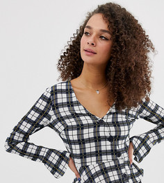 Блузка в клетку с запахом и пуговицами Miss Selfridge-Темно-синий