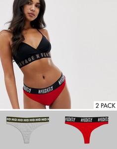 Набор из 2 хлопковых стрингов с логотипом (красный/серый) Savage x Fenty Naughty and Nice