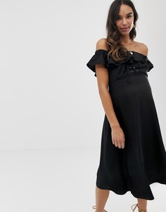 Платье миди из ткани на основе льна ASOS DESIGN Maternity-Черный