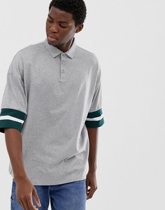 Серая меланжевая футболка-поло свободного кроя с контрастным кантом ASOS DESIGN-Серый