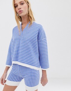 Комбинируемый вязаный свитер в клетку ASOS WHITE-Мульти