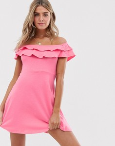 Сарафан с открытыми плечами и двойной оборкой ASOS DESIGN-Розовый