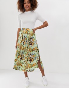 Плиссированная юбка миди с пуговицами и платочным принтом ASOS DESIGN-Мульти