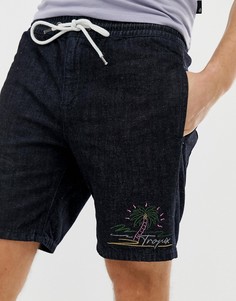 Свободные джинсовые шорты с вышивкой ASOS DESIGN-Черный
