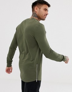 Длинный свитшот с асимметричным краем и молниями ASOS DESIGN-Зеленый