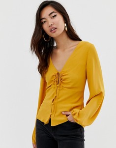 Чайная блузка с длинными рукавами и сборками ASOS DESIGN-Желтый