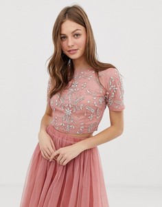 Терракотовый кроп-топ с цветочной отделкой Lace & Beads-Оранжевый