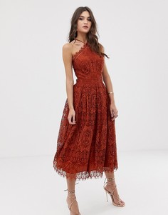 Кружевное платье миди ASOS DESIGN-Коричневый