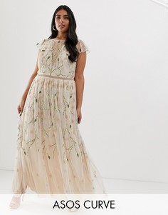Сетчатое платье макси с цветочной вышивкой и пайетками ASOS DESIGN Curve-Мульти