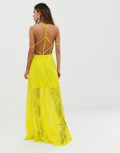 Кружевное платье макси с металлическим кольцом ASOS DESIGN-Зеленый