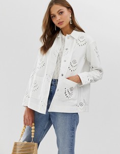Куртка с вышивкой ришелье ASOS DESIGN-Белый