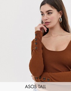 Кроп-топ на пуговицах с длинными рукавами ASOS DESIGN Tall-Коричневый