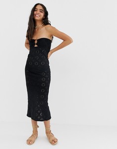 Сарафан макси бандо с вышивкой ришелье ASOS DESIGN-Черный
