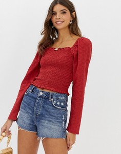 Лонгслив с присборенным лифом, квадратным вырезом и вышивкой ришелье ASOS DESIGN-Оранжевый