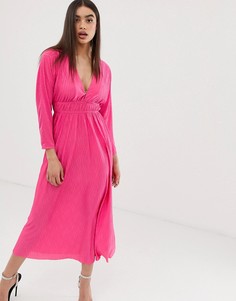Плиссированное платье макси с эластичной талией ASOS DESIGN-Розовый
