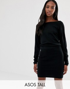 Трикотажное платье со свободным топом и облегающей юбкой ASOS DESIGN Tall-Черный
