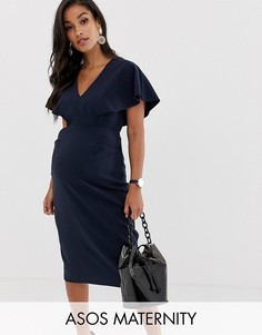 Платье-футляр миди с рукавами клеш ASOS DESIGN Maternity-Темно-синий