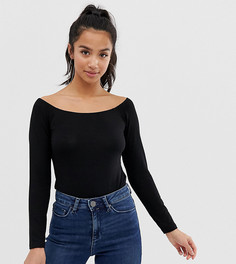 Черный топ с открытыми плечами и длинными рукавами ASOS DESIGN Petite