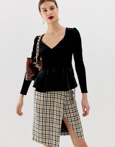Черная бархатная блузка с вырезом в форме сердца River Island-Черный