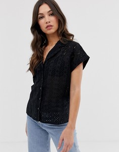 Рубашка с вышивкой ришелье ASOS DESIGN-Черный