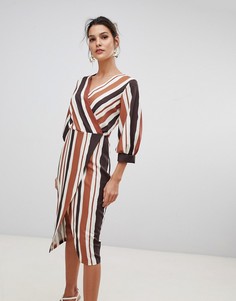 Платье с запахом и контрастными полосками Closet London-Мульти