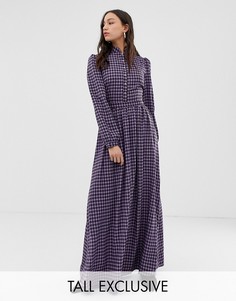 Платье макси в клеточку с высоким воротом Glamorous Tall-Фиолетовый