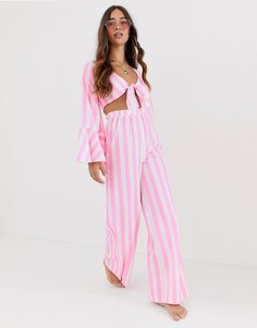 Комбинируемые широкие пляжные брюки в полоску ASOS DESIGN-Мульти