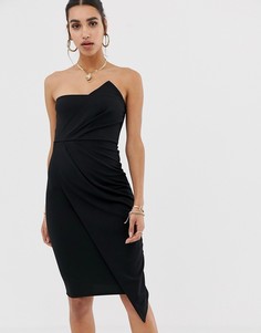 Черное платье-бандо миди в стиле оригами Missguided-Черный