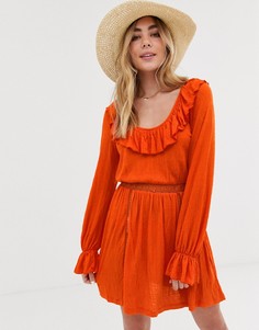 Сарафан с очень глубоким овальным вырезом и кружевной отделкой ASOS DESIGN-Красный
