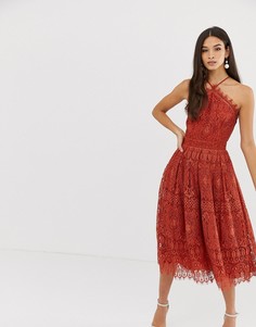 Кружевное платье миди ASOS DESIGN-Красный