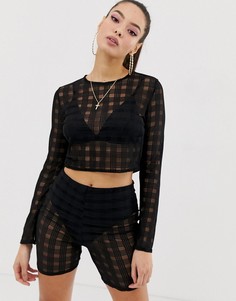 Комбинируемый черный кроп-топ в клетку из сетчатого материала Missguided