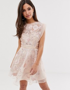 Платье мини из органзы с вышивкой ASOS DESIGN-Мульти