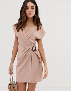 Платье мини с запахом и пряжкой ASOS DESIGN-Розовый