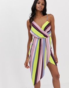 Атласное платье миди в полоску с драпировкой ASOS DESIGN-Мульти